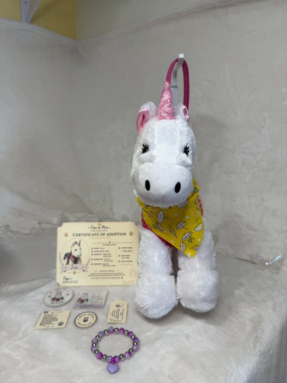 Iris – Preloved Unicorn Purse with Full Adoption Kit (Handmade Kawaii Set)